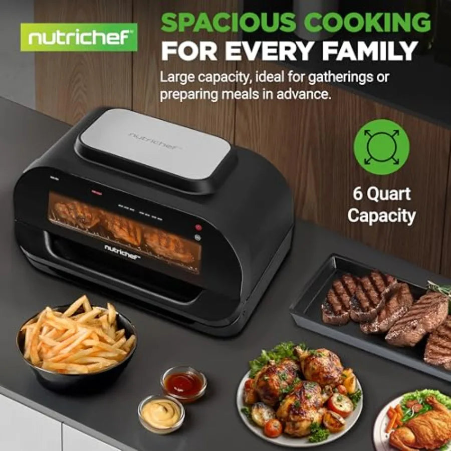 Indoor Smokeless Grill Smart Grill Air Fryer with 7 Cooking Functions 6L Capacity Includes Smart Thermometer Precise Temperatur