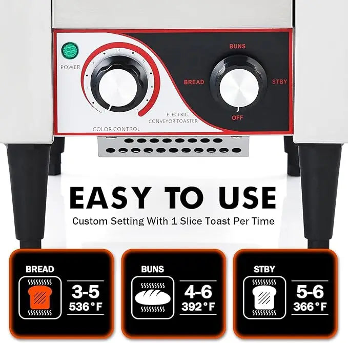 Commercial Toaster Conveyor 150 Slices/H Heavy Duty Industrial Design Stainless Steel Electric Oven, Dual Heating Tube 7-Speed