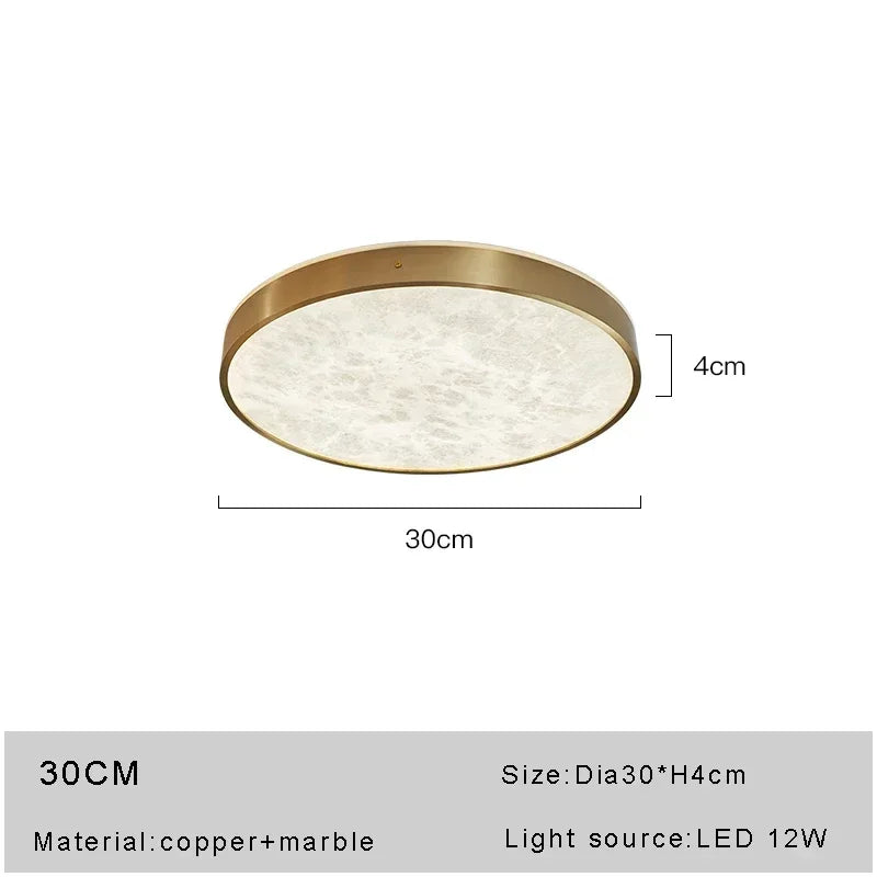 Modern Luxury Design Thin Spanish Marble Ceiling Lights Led Home Decoration Brushed Copper Lighting Fixture for Living Room