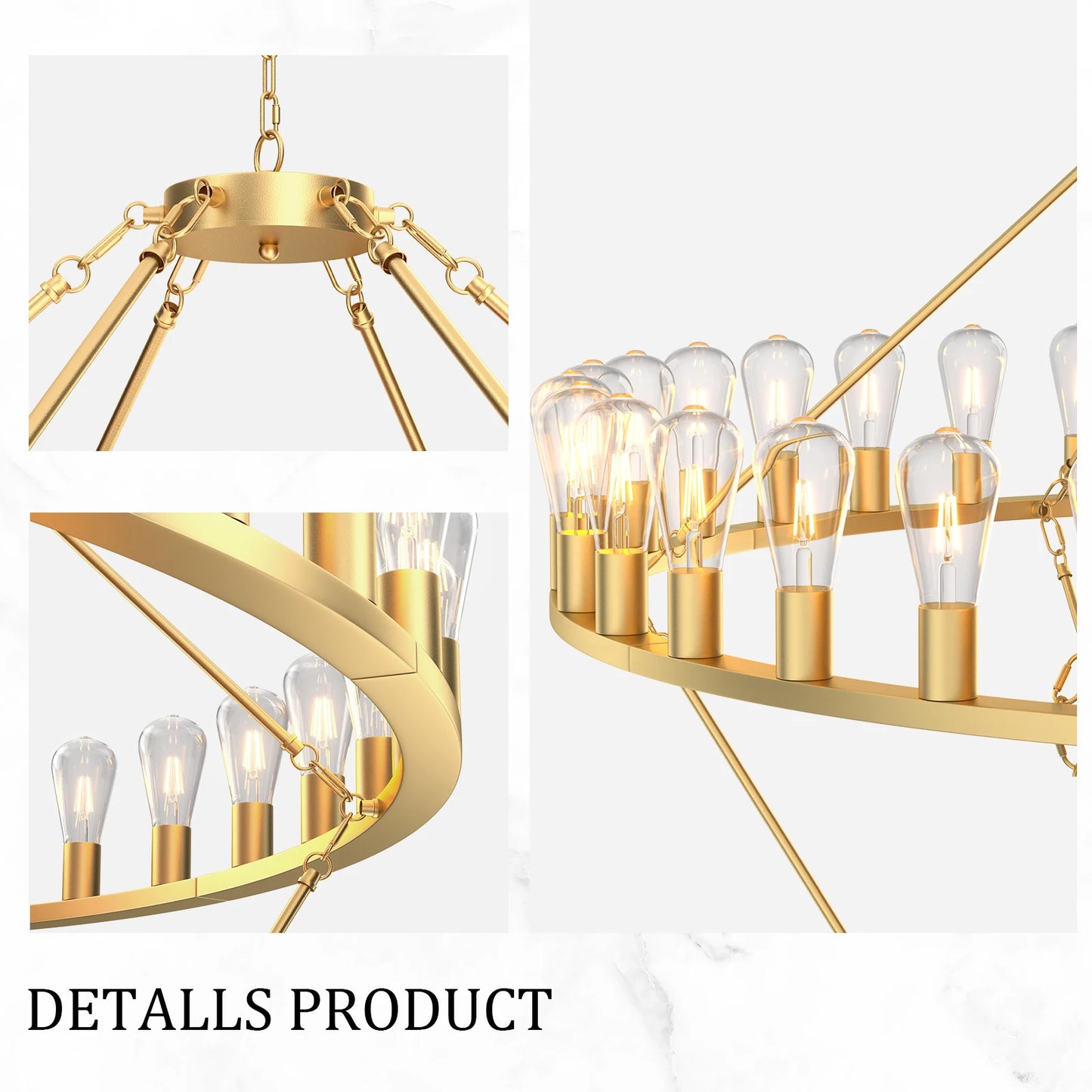 Gold Wagon Wheel Chandelier 60-Inch 54-Light,Extra Large Circle Rustic Farmhouse Light Fixture,Round Metal Chandeliers for Foyer