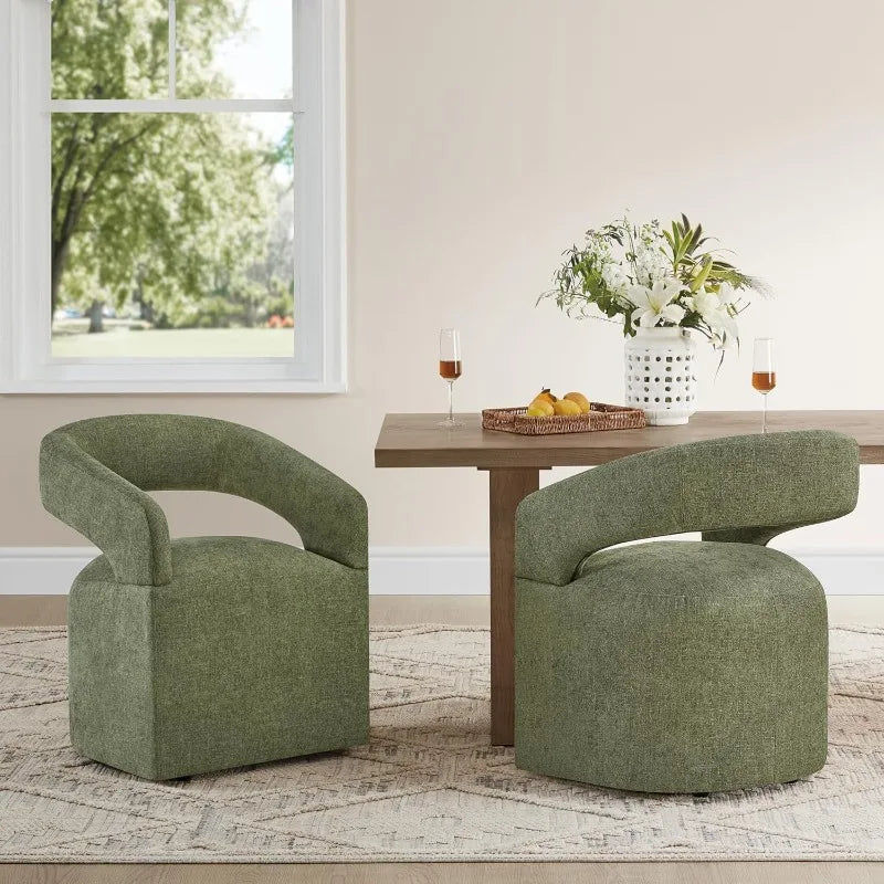 4-Piece Barrel Dining Chairs, Upholstered with Removable Casters Green