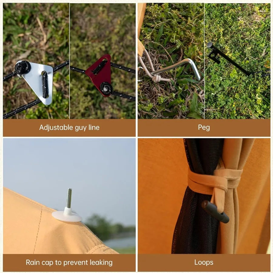 Cotton Canvas Bell Tent with Stove Jack Roomy Yurt for Family Glamping Camping 4 Season Tent with Zipped Removable Floor