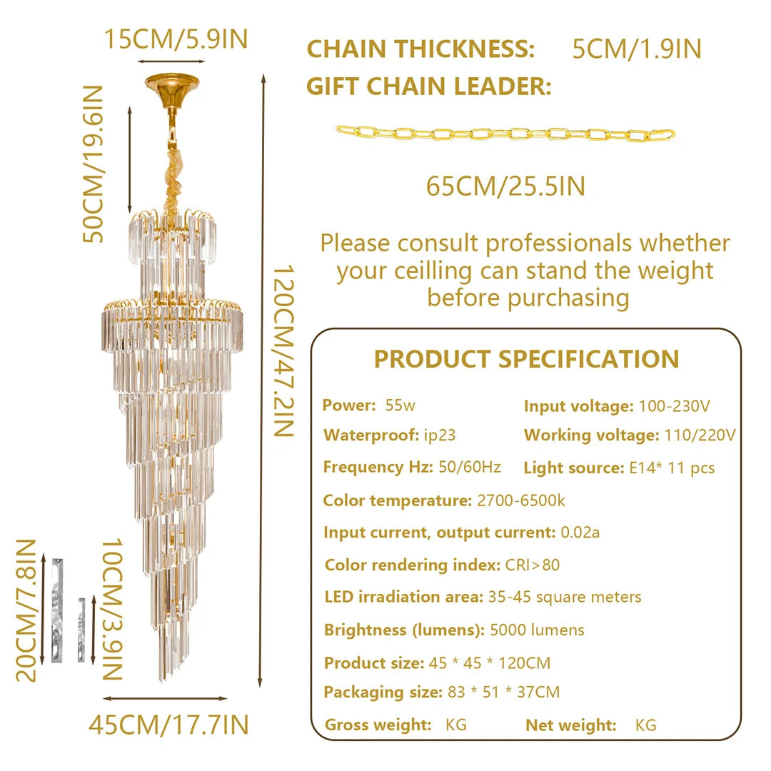 Modern Ceiling Chandelier Spiral Structure Crystal Pendant Lighting with 3 Colors Temperature for Dining Room, Kitchen Island