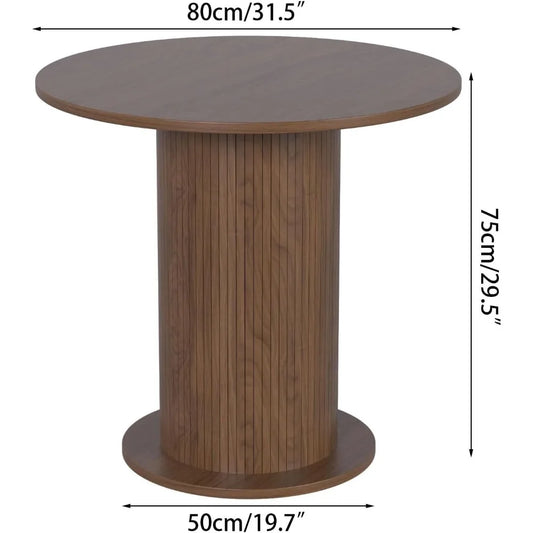 31.5 inch Round Dining Table for 2, Modern Farmhouse Kitchen Table, Small Circle Dining Tables with Wood Strip Base for Kitchen