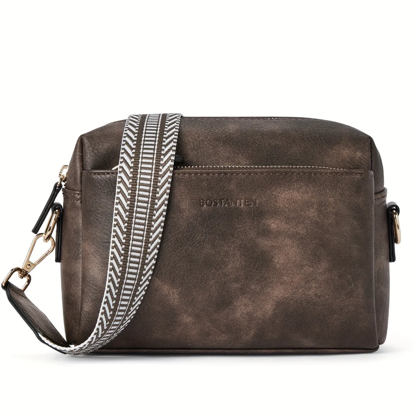 Stylish Crossbody Purse For Women - Retro Shoulder Bag With Wide Shoulder Strap and Triple Zip Cell Phone Handbag for Everyday U