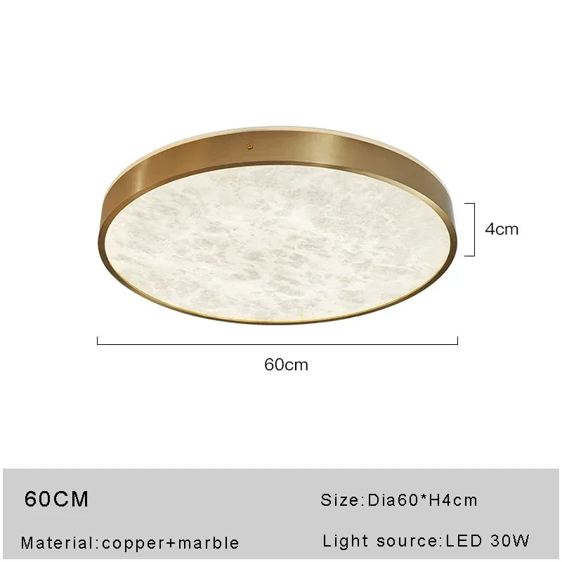 Modern Luxury Design Thin Spanish Marble Ceiling Lights Led Home Decoration Brushed Copper Lighting Fixture for Living Room