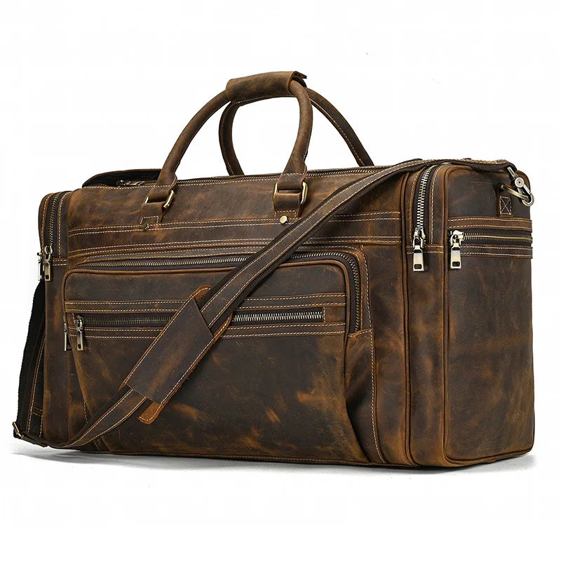 Crazy Horse Leather Men's Travel Bag Big Travel Duffel Durable Cowhide Weekend Bag Man Genuine Leather Luggage Tote Bag