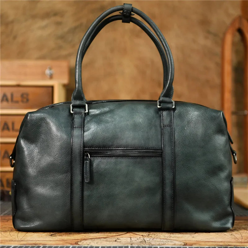 Vintage designer handmade natural genuine leather large-capacity men's travel bag business casual cow leather soft handbag