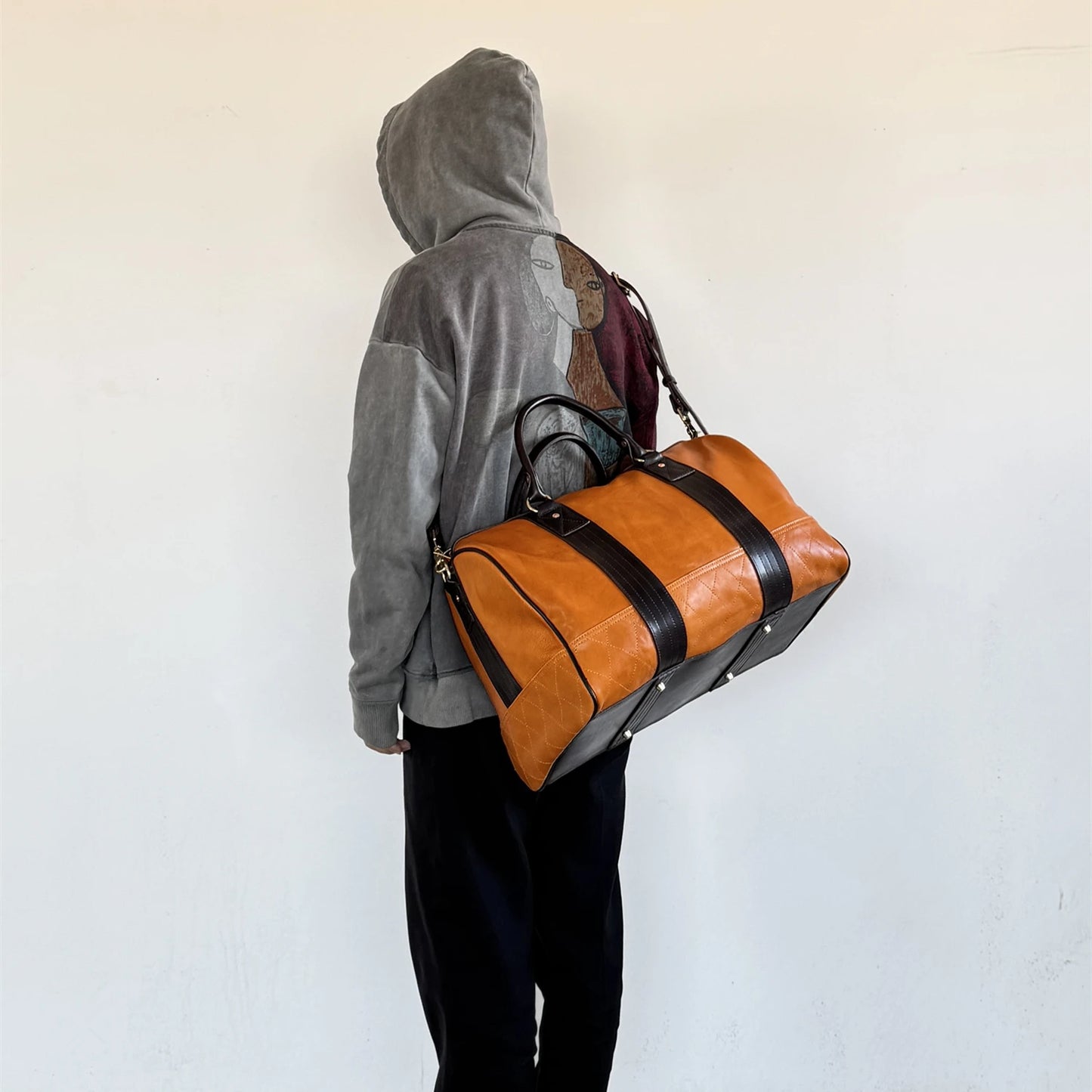 PNDME Vintage designer handmade genuine leather large-capacity men travel bags outdoor fitness handbags cow leather luggage bag