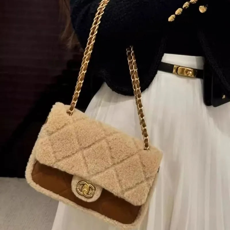 teddy bear square fat lamb plush mini rhombus shoulder chain mouth cover bag for women BC7-1