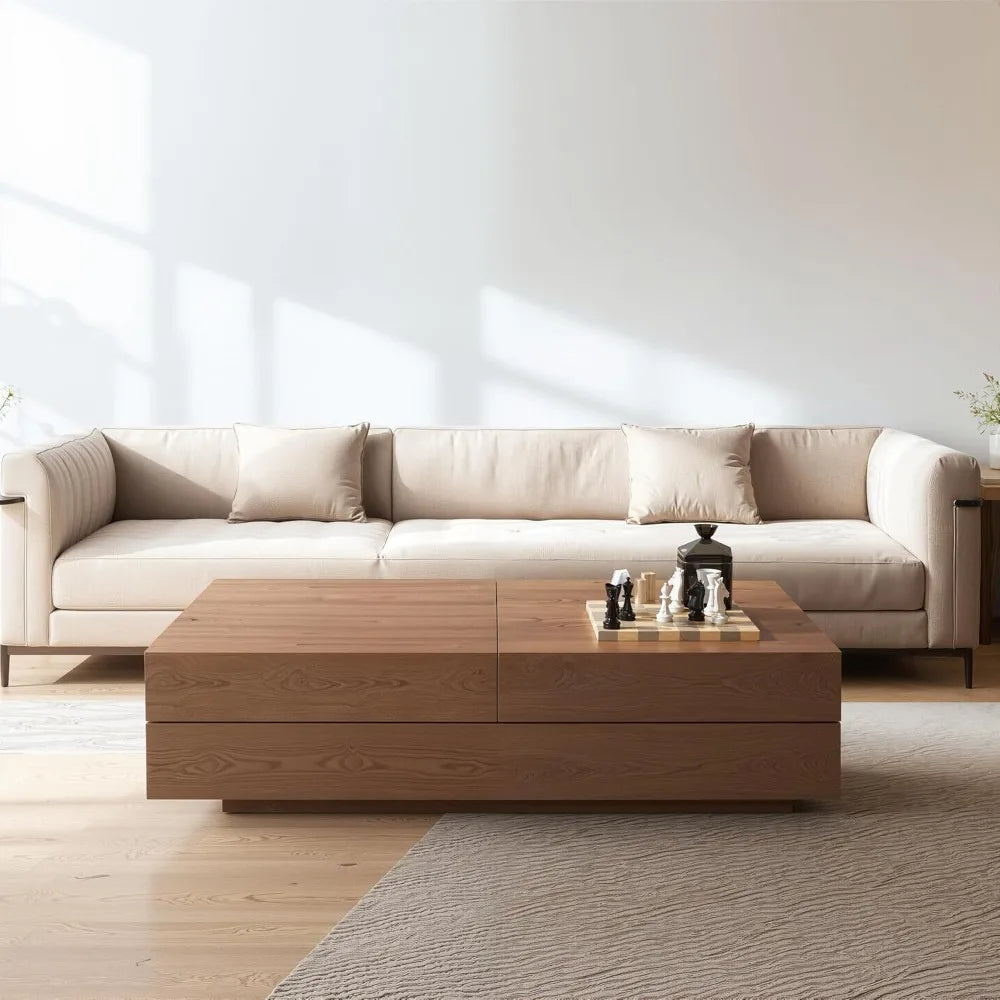 Mid-Century Modern Farmhouse 47.2-81.8" Expandable Coffee Table,Adjustable Center Table with Large Storage for Living Room