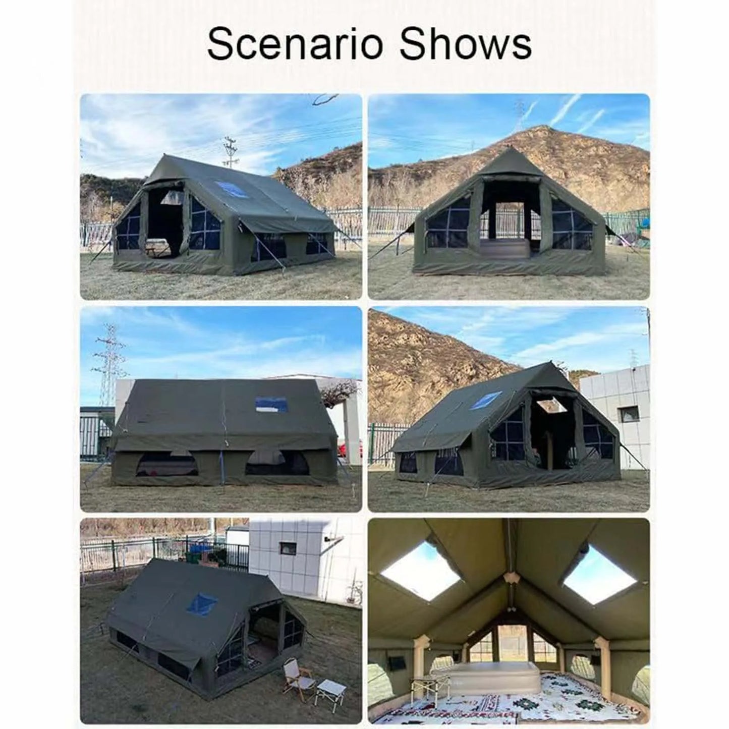 13'x10' Large Inflatable Tent for Camping 8-10 Person, 4 Season Luxury Air Tent with Stove Jack for Outdoor Christmas Camping