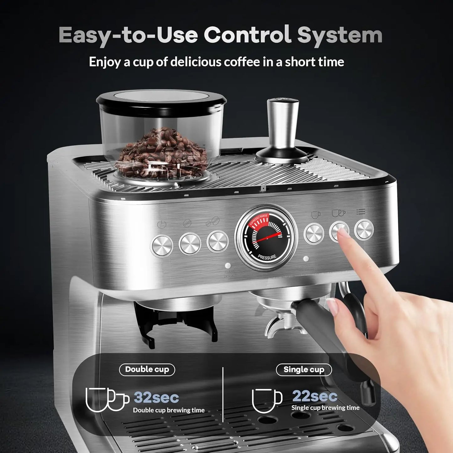 Espresso Machine with Grinder 20 Bar Semi-Automatic Coffee Maker PID Control Milk Frother Steam Wand 95Oz Water Tank for Home