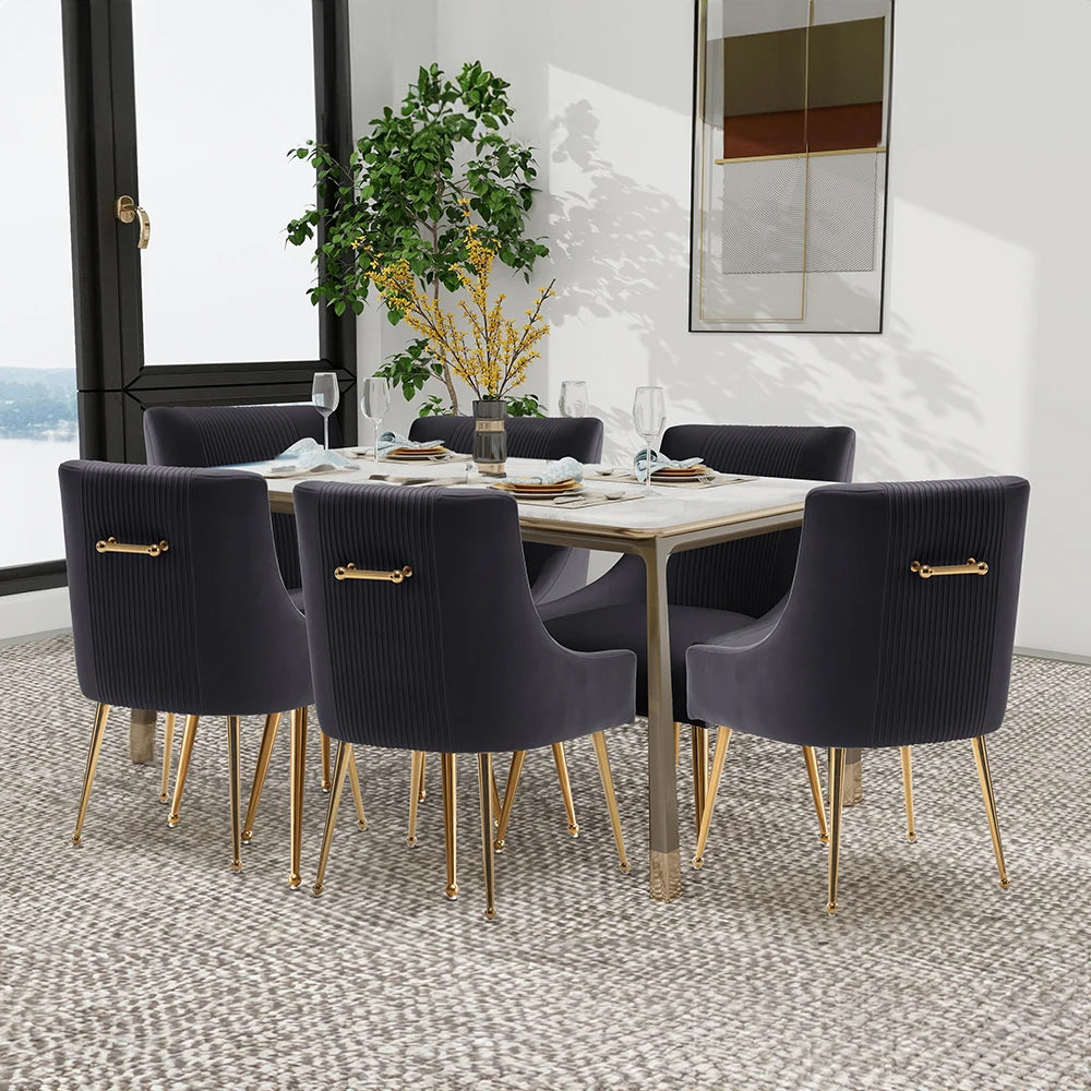 SEYNAR Modern Velvet Dining Chairs Set of 6, Upholstered Barrel Pleated Side Accent Chair for Bedroom,Living Room