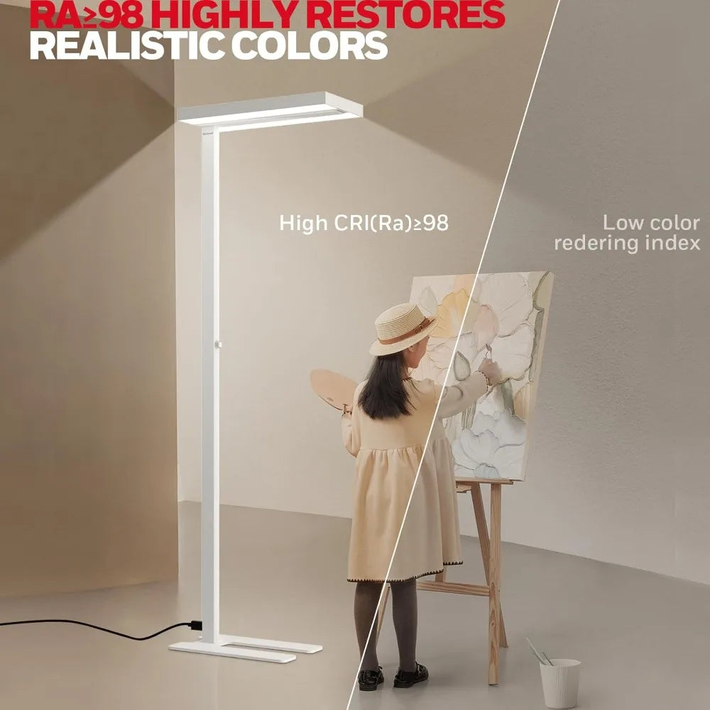 Honeywell Modern LED Floor Lamp - Sunturalux Eye Care Standing Light, 6000 Lumens, 60 Watts, 4000K Daylight, Dimmable Reading Ta