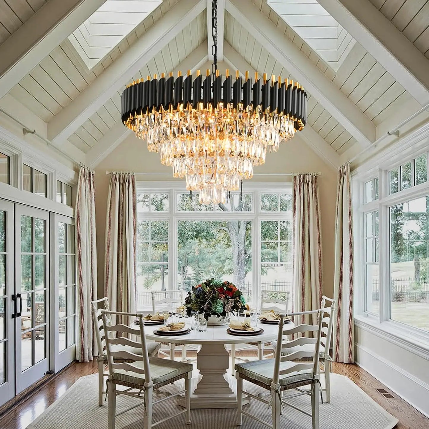 Gold Modern Crystal Chandelier - 6-Tier Round Crystal Chandelier Light Fixture, Black, Large, for Dining Room, Living Room, Bedr