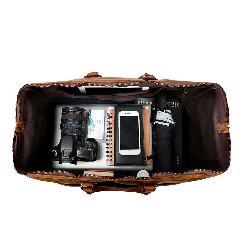 High End Leather Travel Bag Duffle Bags Large Size Luggage Bag Genuine Leather Bag For men male crazy horse leather bags