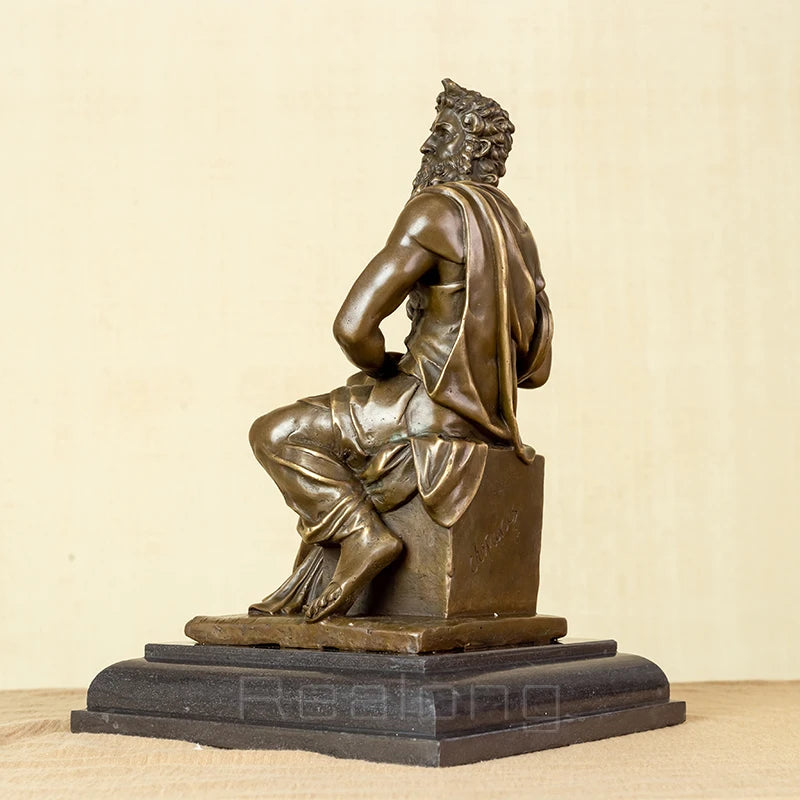 Bronze Moses Statue by Michelangelo Replica Famous Classic Bronze Moses with Ten Commandments Sculpture Figurine Art Home Decor