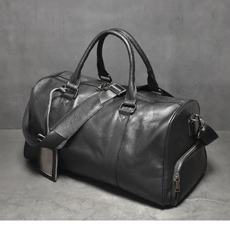 Business Men Shoulder Handbag Vintage Men's Travel Bag Luxury Genuine Leather Waterproof Large Capacity Hand Luggage Shoe Bags