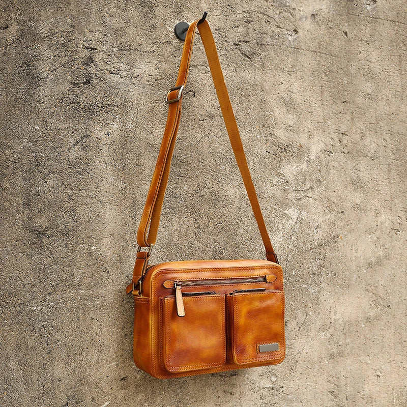 Denny&Dora Messenger Bag Mens Cow Leather Travel Bag Crossbody Briefcase Business Bag Casual Shoulder Bag Vintage Brown Handbag