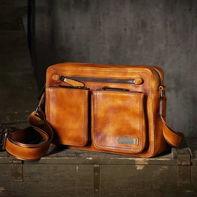 Denny&Dora Messenger Bag Mens Cow Leather Travel Bag Crossbody Briefcase Business Bag Casual Shoulder Bag Vintage Brown Handbag