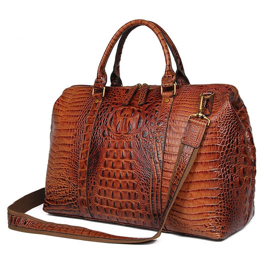 MAHEU High Fashion Men Women Leather Travel Duffle Bag Top Layer Cowhide Handbag Laptop Female Business Bag Alligator Pattern