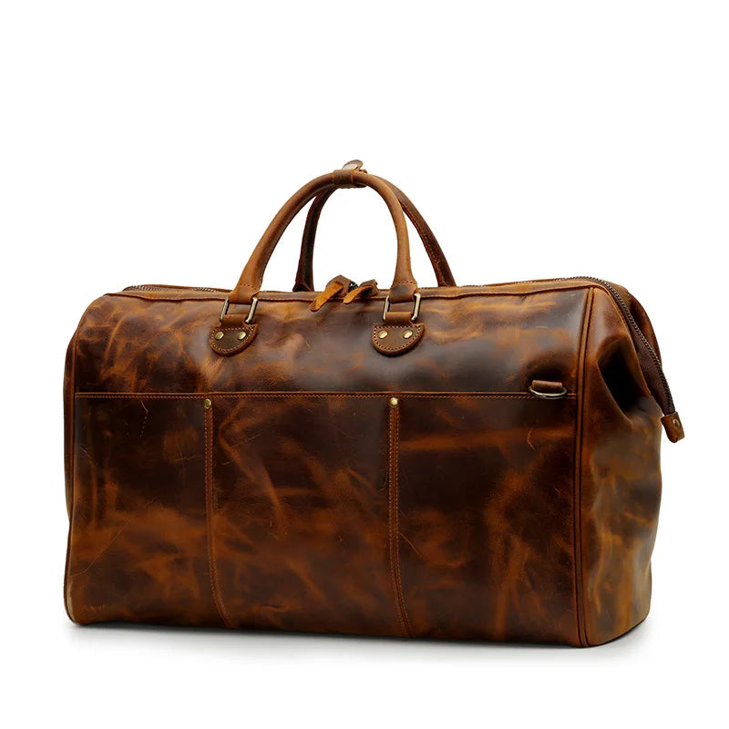 High End Leather Travel Bag Duffle Bags Large Size Luggage Bag Genuine Leather Bag For men male crazy horse leather bags