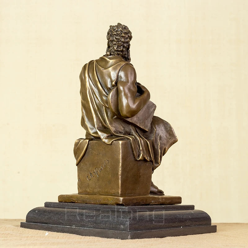 Bronze Moses Statue by Michelangelo Replica Famous Classic Bronze Moses with Ten Commandments Sculpture Figurine Art Home Decor