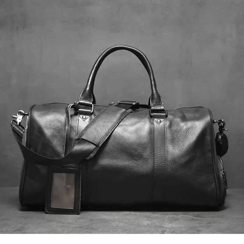 Business Men Shoulder Handbag Vintage Men's Travel Bag Luxury Genuine Leather Waterproof Large Capacity Hand Luggage Shoe Bags