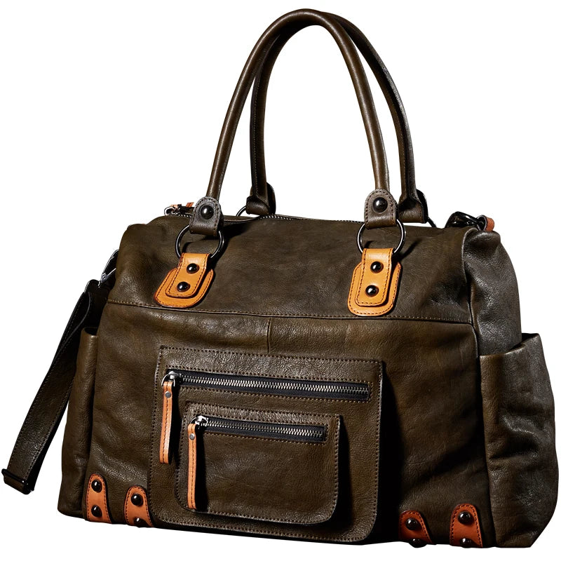 Denny&Dora Classic Fashion Travel Bag - Luxury Men's Cow Leather Large Capacity Travel Bag
