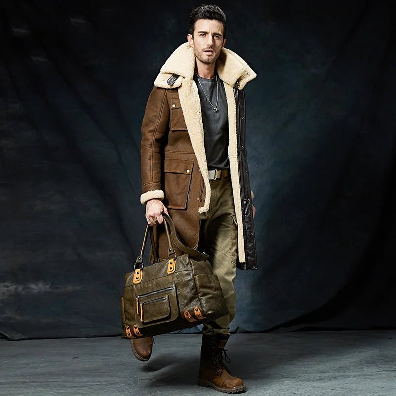 Denny&Dora Classic Fashion Travel Bag - Luxury Men's Cow Leather Large Capacity Travel Bag