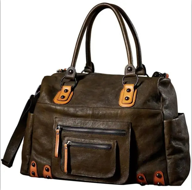 Denny&Dora Classic Fashion Travel Bag - Luxury Men's Cow Leather Large Capacity Travel Bag