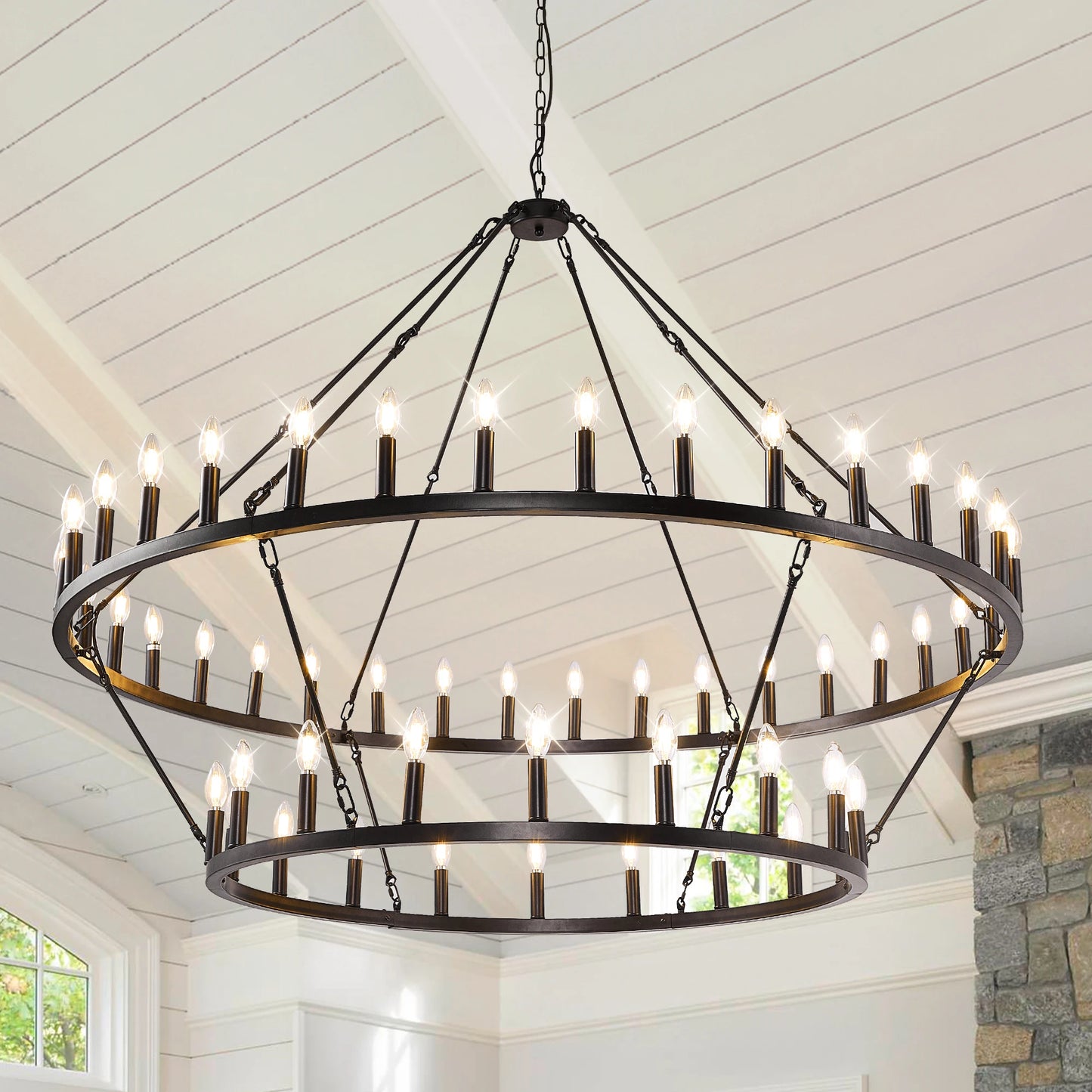 59.84'' 54-Lights Candle Dimmable Two Tiers Wagon Wheel Chandeliers Modern Rustic Farmhouse Pendant Light Chandelier