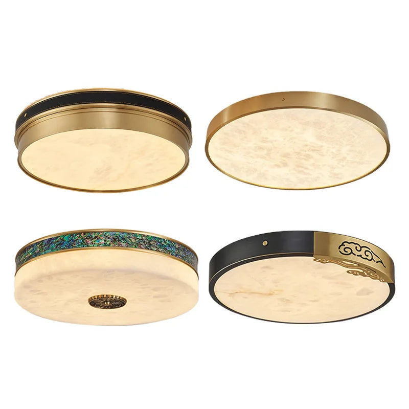 Modern Luxury Design Thin Spanish Marble Ceiling Lights Led Home Decoration Brushed Copper Lighting Fixture for Living Room