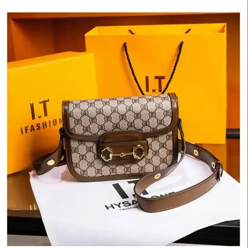 Women's Luxury Handbag  New Fashion Retro Print Small Square Bag Saddle Bag Versatile One Shoulder Crossbody Bag BG6