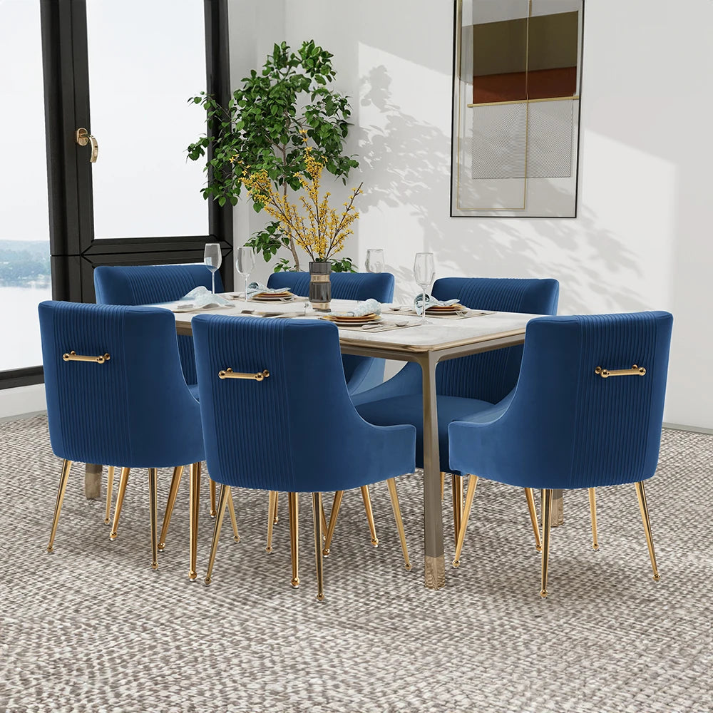 SEYNAR Modern Velvet Dining Chairs Set of 6, Upholstered Barrel Pleated Side Accent Chair for Bedroom,Living Room