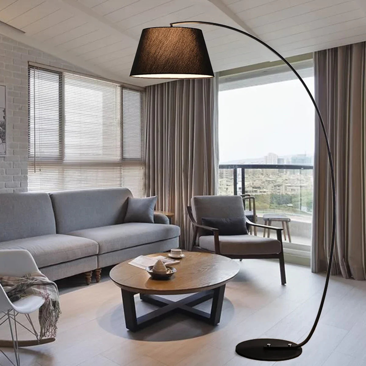 Nordic Living Room Floor Lamp, Simple Modern Sofa Table, Nordic, Vertical, American Bedroom, Big Black Metal Fabric Decoration