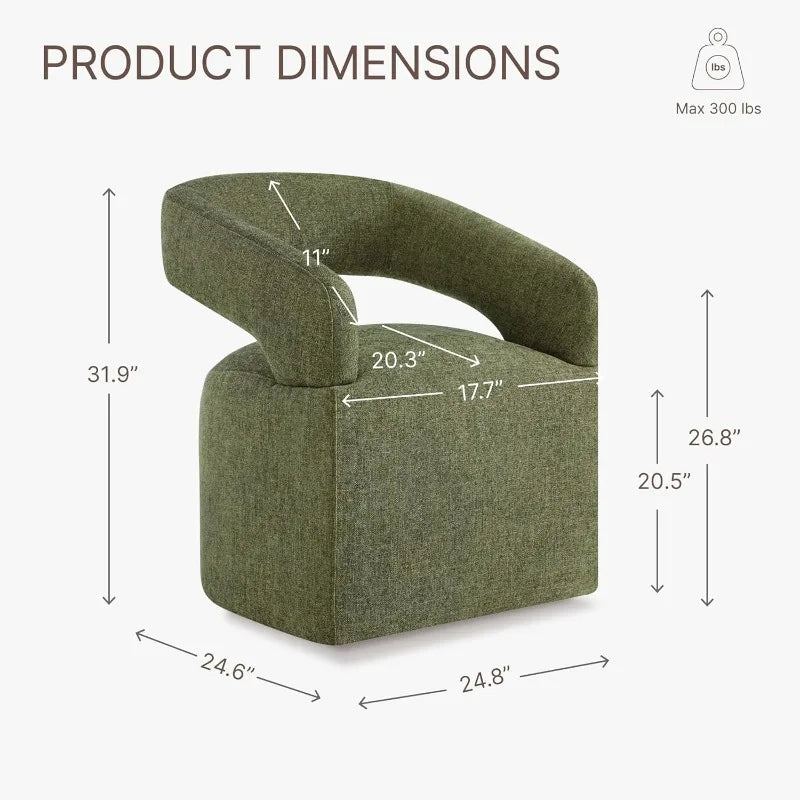 4-Piece Barrel Dining Chairs, Upholstered with Removable Casters Green