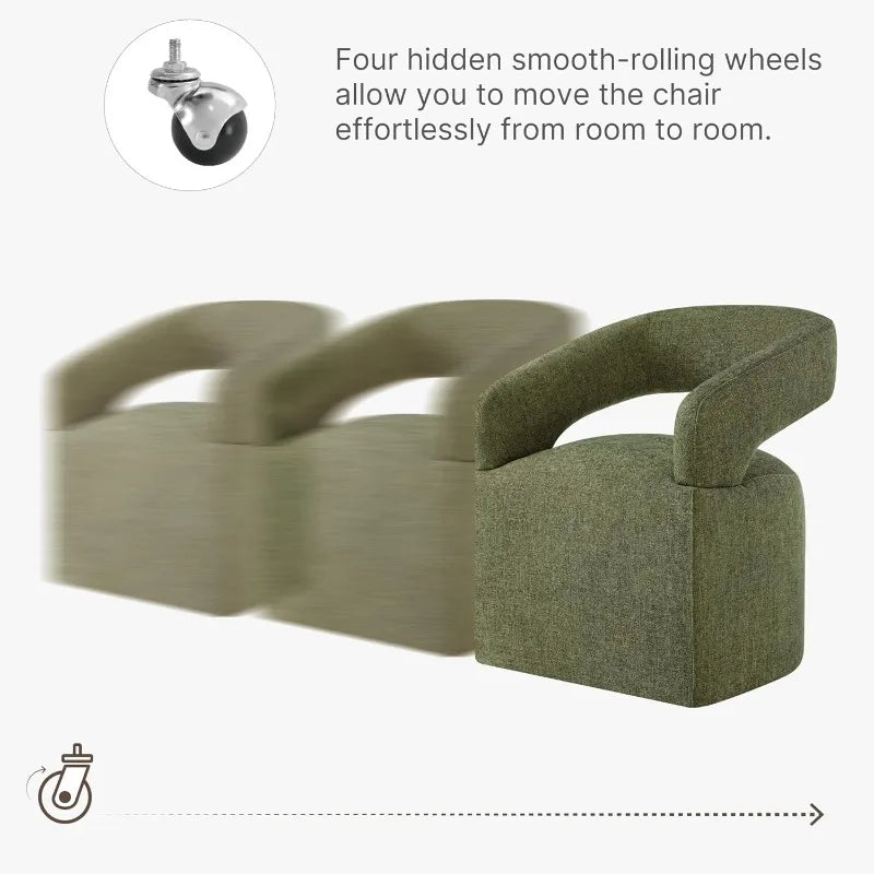 4-Piece Barrel Dining Chairs, Upholstered with Removable Casters Green