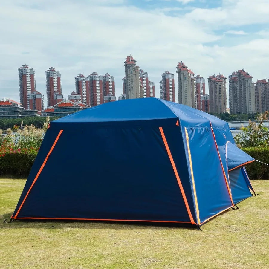 Extra Large Family Cabin Tent for 101214 People with 2 Rooms 3 Doors 3 Windows Mesh Panels Straight Wall Design Waterproof Doub