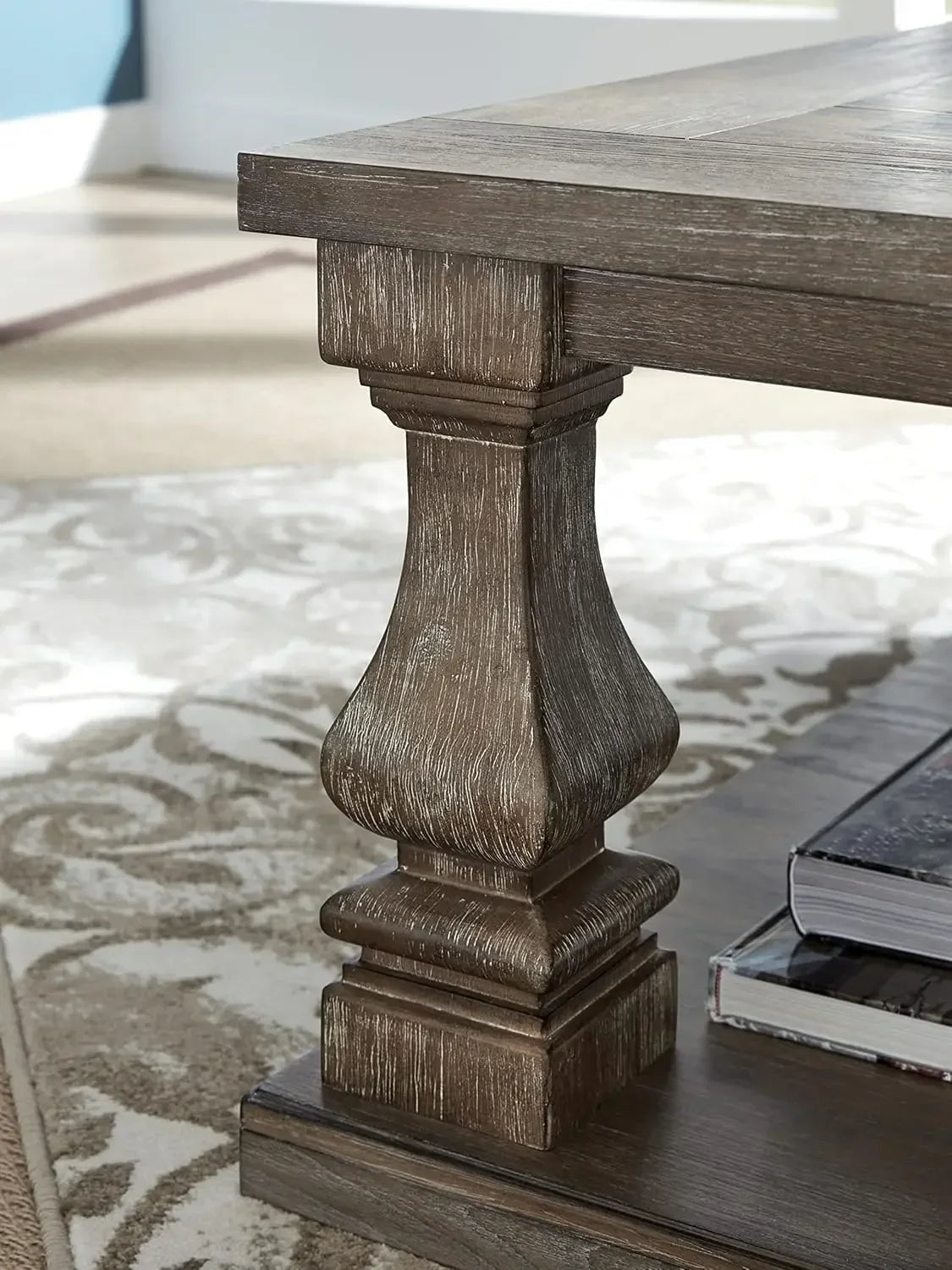 XMSJ.Johnelle Farmhouse Coffee Table with Weathered Gray Finish, Gray