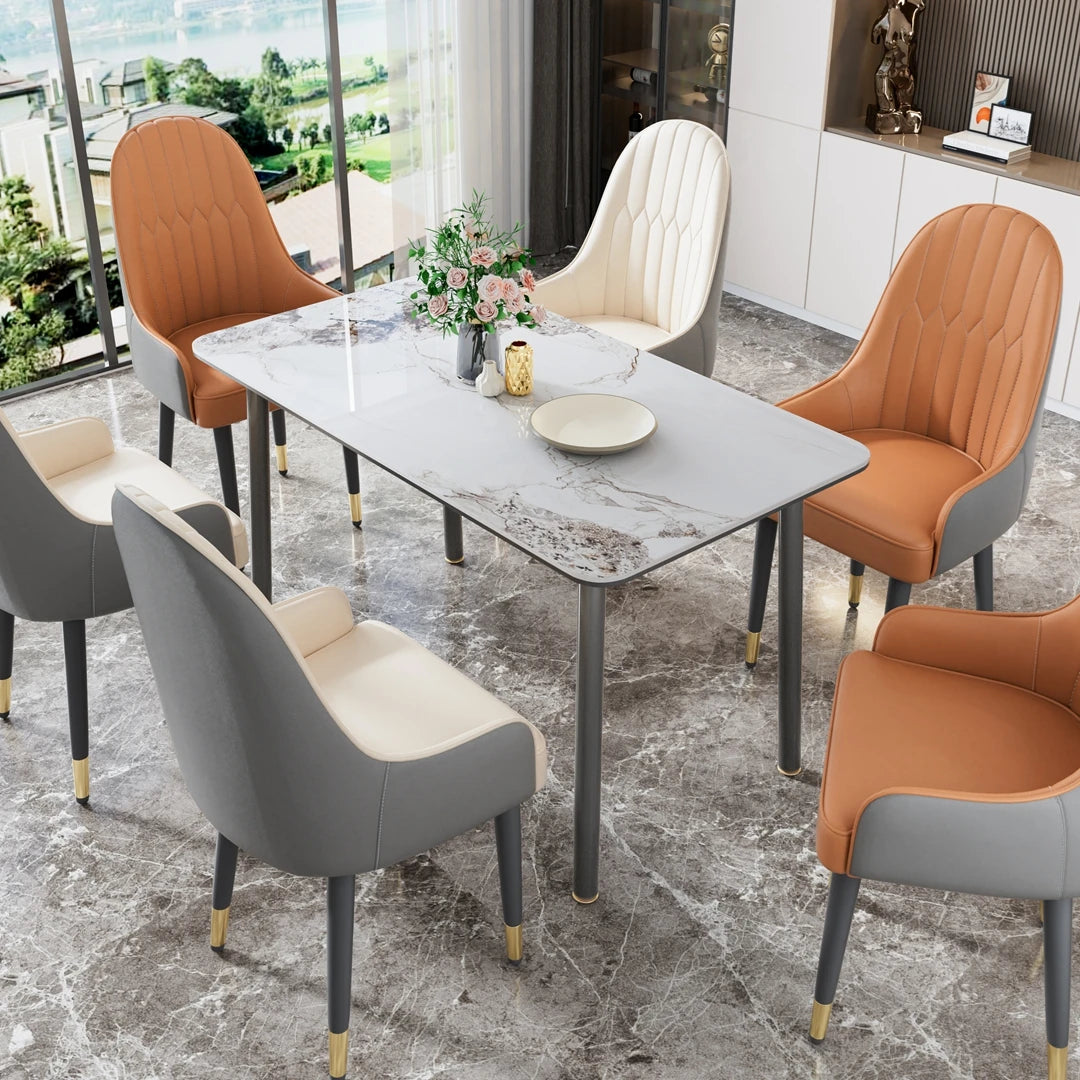 55''Modern Rectangular Sintered Stone & Tempered Glass Dining Table Mix Material Kitchen Table with Aluminum Base for 4-6 Seater