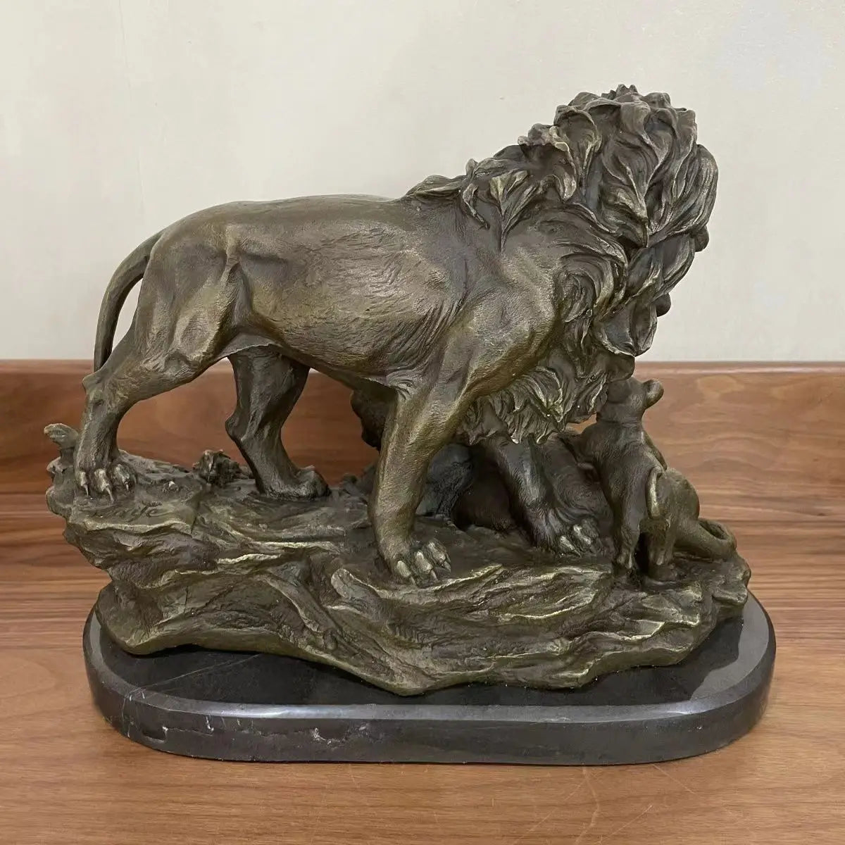 Lion Family Real Bronze Statue Love Wild Animal Sculpture Wildlife Art Home Office Table Decoration Gift Large