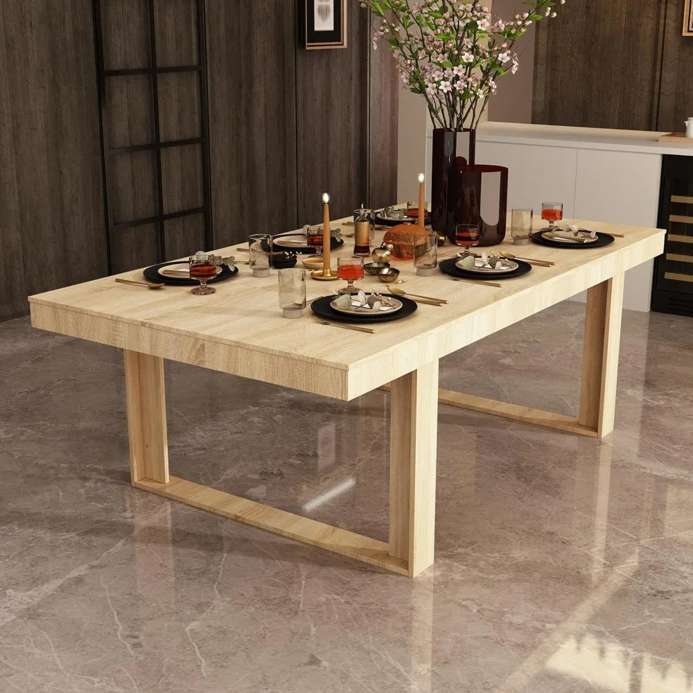 86.6 W Dining Table, for 8-10 People, Versatile Modern Wooden Dinner Table, Kitchen Table for Dining Room Conference Room