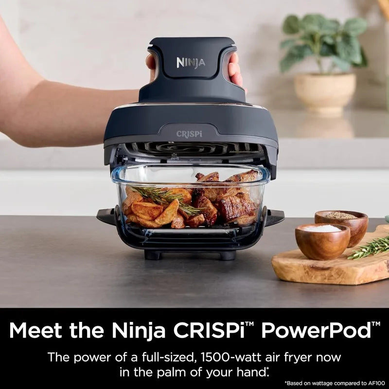 Ninja Crispi Air Fryer, Microwave, 4 QT & 6 Cup Glass Containers with Storage Lids, Air Fry, Bake, & More, Grey, FN101CGY