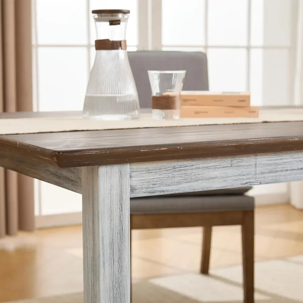 Solid Wood Farmhouse Dining Table, Rectangular Color Blocking, Kitchen Dining Room Table, 4-6