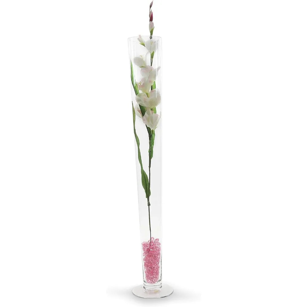 Bulk Clear Glass Trumpet Vases, Open 5, Height 31.5, Multiple Sizes, Tall Pilsner Floral Planter Container Centerpiece Options