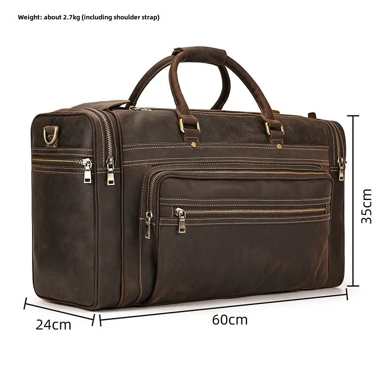 Crazy Horse Leather Men's Travel Bag Big Travel Duffel Durable Cowhide Weekend Bag Man Genuine Leather Luggage Tote Bag
