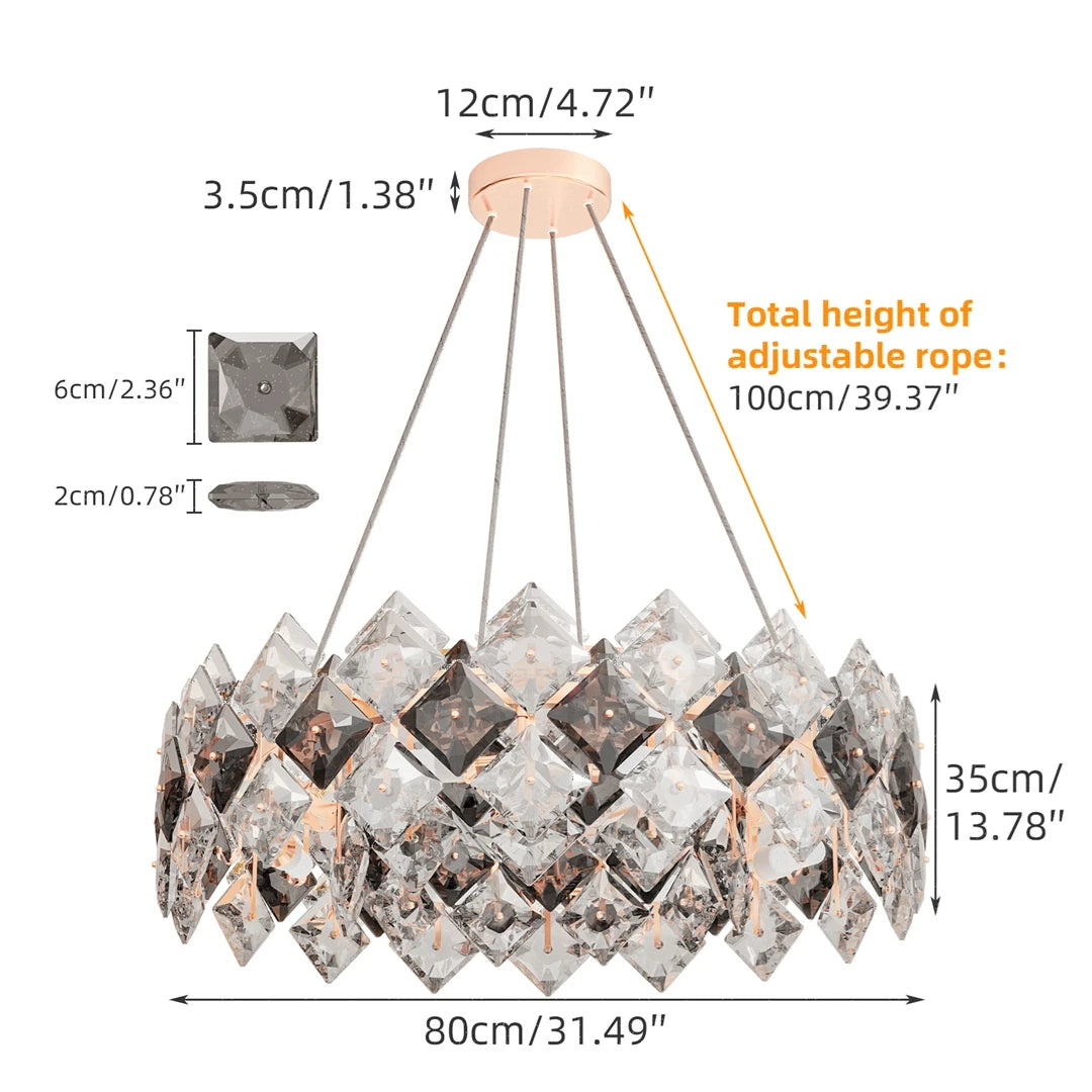 Luxury Crystal Chandelier Pendant Light Fixture 80cm Diameter with 3 Color Temperatures for Hall Dining Living Room