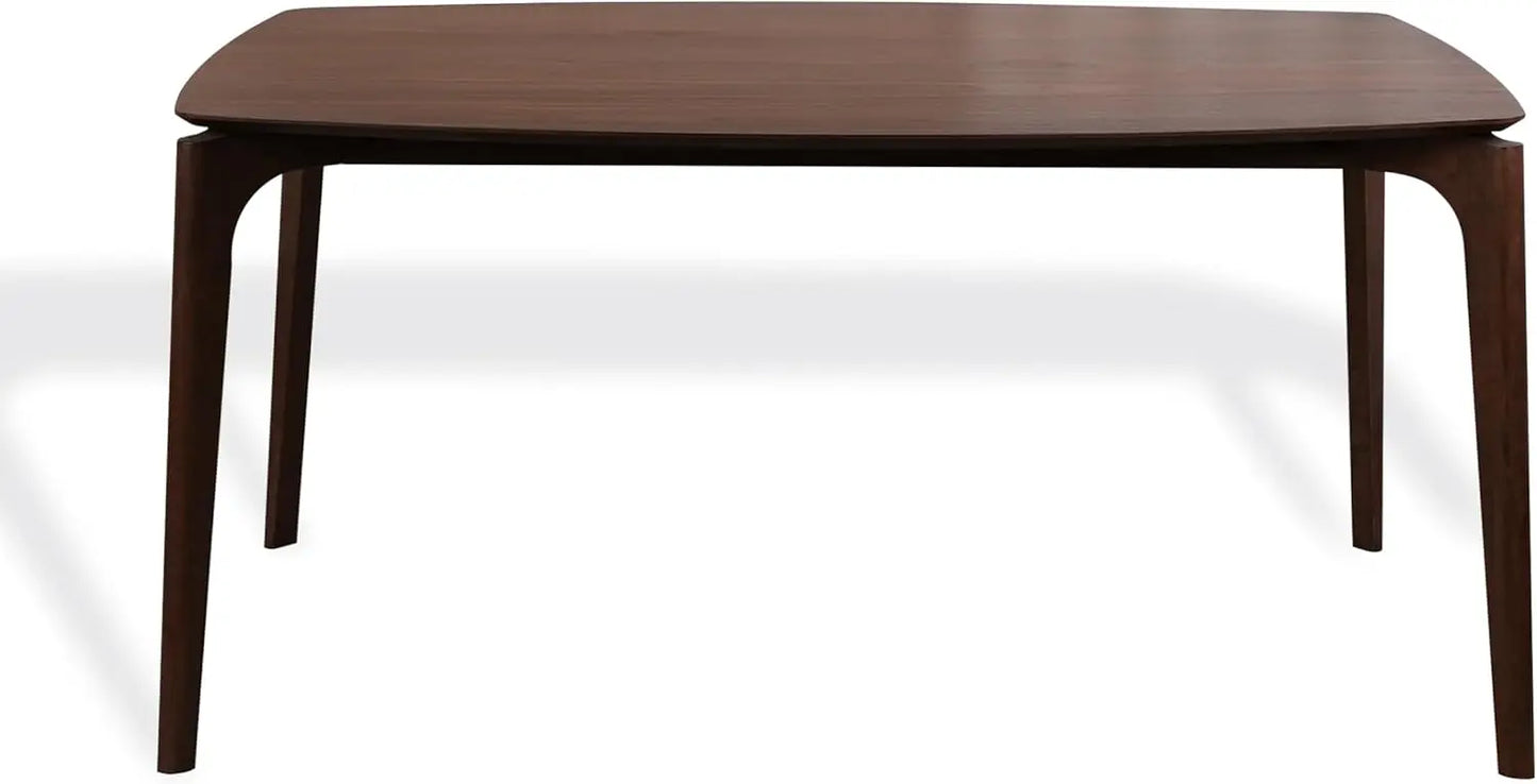 Dining Table for 4-6, Table Only, Walnut Veneer Top, Solid Wood Frame, Round Rectangular Shape,Softly Curved Edges,Elegant Look